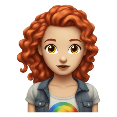 a white girl with long red curly hair in a pony tail with rainbow shirt being bad ass sticker
