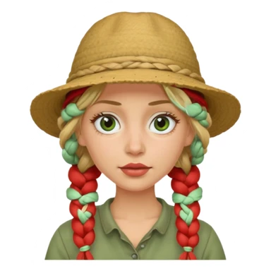 messy green clay mask and red tourist hat blond braided woman big eyes sticker