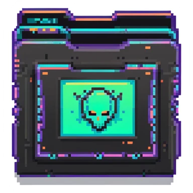 32x32 cyberpunk folder icon with neon glow, retro computer style sticker