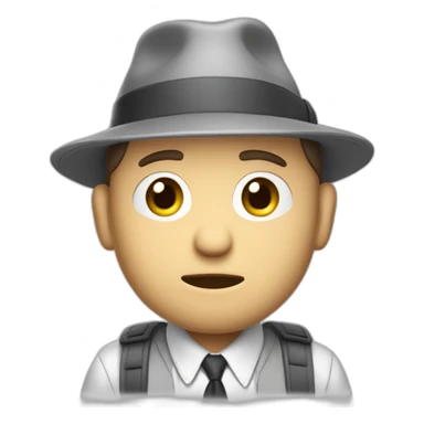 tim robinson wearing a grey fedora with a grey flap on the back white shirt only looking scared and sad 3 quarter angle, hat has a flap of fabric on the back sticker