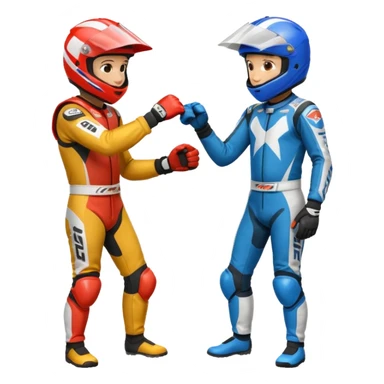 2 dirtbike racers in gear and gloves fist bumping sticker