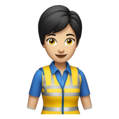 Ikea manager woman with yellow ikea shirt, black hair and white gloves and blue  vest sticker