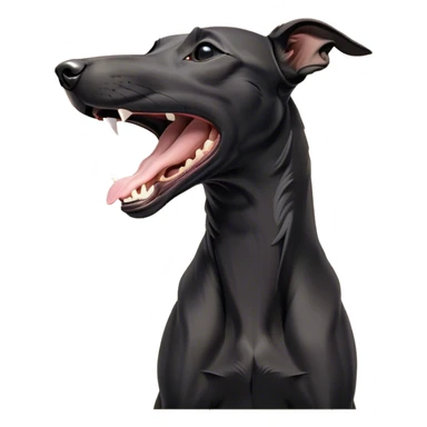 Cinematic Cute Yawning Black Greyhound Portrait Emoji, Head tilted slightly with a dramatic, wide-open yawn, showcasing a sleek black Fur with a polished finish, floppy ears slightly drooping, round dark eyes barely open in drowsy contentment, Simplified yet irresistibly adorable features, highly detailed, glowing with a soft, cozy glow, high shine, relaxed yet expressive, stylized with a touch of whimsy, bright and endearing, soft glowing outline, capturing the essence of a sleepy yet affectionate racer, so drowsy it feels like it could stretch out of the screen and curl up for a nap! sticker