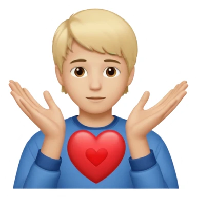 Un garçon blond aux yeux marrons de 13 ans qui tient avec ses mains un L avec des cœurs autour de son visage sticker