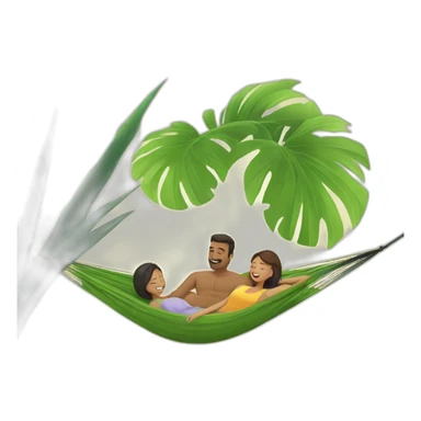 a man is laying in hammock and a woman is fanning him with palm leaf sticker