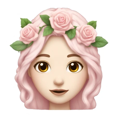 soft pastel pink girl with flower crown and roses white pale skin  sticker