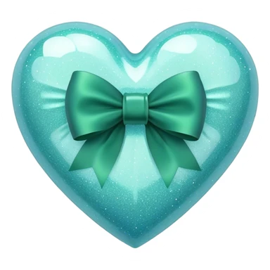 pastel blue sparkly heart with deep green emerald bow sticker