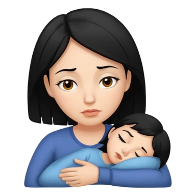 Tired overwhelmed mama black hair dark brown eye black hair  sticker