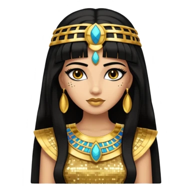 Cleopatra with long black hair, gold sequin outfit sticker