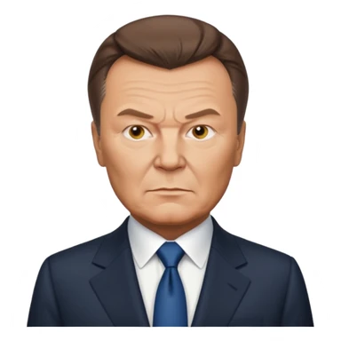 realistic emoji-style portrait of Viktor Yanukovych, Ukrainian ex-president, with recognizable facial features, formal suit, serious expression, iPhone emoji style sticker