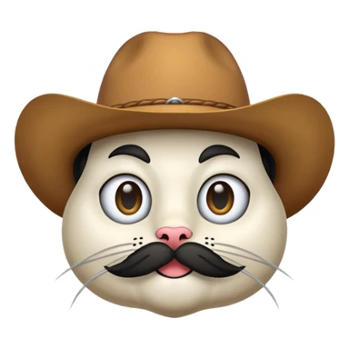combine the cowboy empjis with a bclack cat emoji and make it have a black thick moustache over the cat wiskers sticker