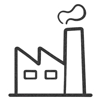 A minimalist line drawing of a factory with clean, simple lines and a monochromatic color scheme. The factory should have a modern and sleek design, focusing on the essential structures without additional details. sticker