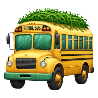 Front view of a School bus covered in seaweed sticker