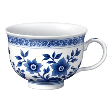 traditional Chinese tea cup with blue and white porcelain design sticker