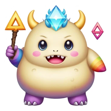 Kawaii derpy fat rainbow monster surrounded by magic runes, rich textures, visually rich, so lifelike that it feels like it could leap off the page at any moment sticker