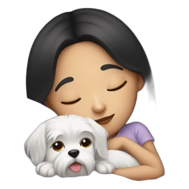 Black-haired girl with Maltese dog sleep sticker