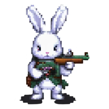 A pixel art rabbit shooting with a gun sticker