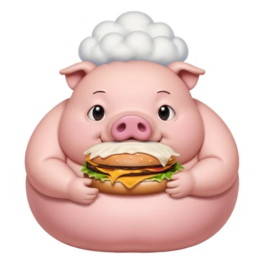 fat obese pig eating burger with fart cloud surrounding around it sticker