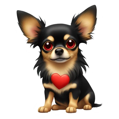 black and tan long-haired chihuahua with red hearts covering both eyes sticker