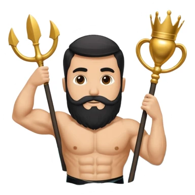 vull un perosnatge estil bimoji que sigui alt i fort amb una musculatura marcada i poderosa. Té una barba espessa i el cabell arriba fins a l'alçada del coll. Se'l representa amb la indumentària real i una corona al cap. Que tingui cara d'enfadat. sticker