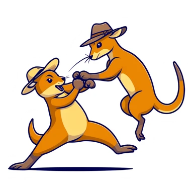 a man wearing an Australian outback hat fighting a kangaroo sticker
