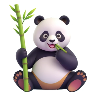 panda eating bamboo in forrest background, close up pose sticker