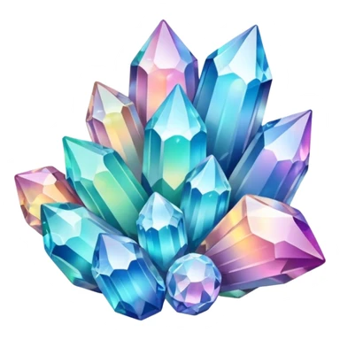 glossy Pastel whitish iridescent glass rainbow crystal cluster sticker