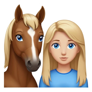 a bay horse standing next to a dark blonde girl with blue eyes sticker