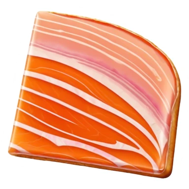 smoked trout slice, single piece, soft orange-pink with delicate marbling, translucent and slightly glossy, thin, naturally irregular shape, subtle folds, gently curved edges, no extras, soft lighting, subtle shadows, emoji scale sticker
