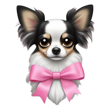 black and white long haired chihuahua with a cute pink bow sticker