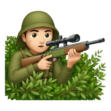 person sninping aiming with a long sniper in a big bush sticker