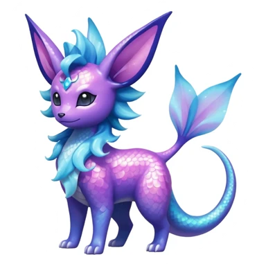 Magical scaley blue-cyan-indigo-purple-violet-pink-gradients nebula shiny glittery Suicune-Vaporeon-Primarina-Amaura-Pokémon-Fakémon-fusion, full body sticker