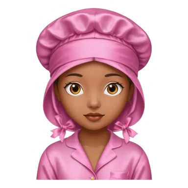 Caramel skin girl with pink silk bonnet on and pink silk pajamas  sticker