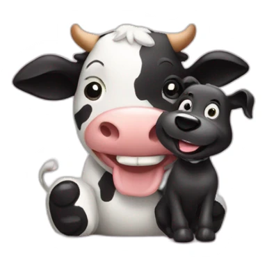 happy cow playing with black dog sticker
