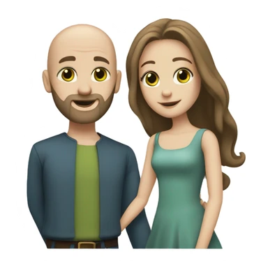 A couple are dancing, both are white, she has long brown hair and green eyes, he is bald, with a beard and blue eyes sticker