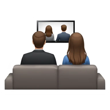 A man and a women long hir  photographed from behind, sitting on a sofa and watching the news on TV on a modern flat screen. The setting is a living room. sticker