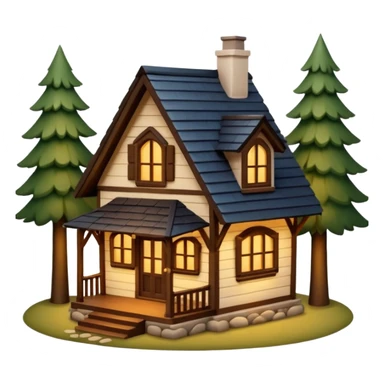 A cozy small house with warm lights coming from the windows, wooden details, surrounded by trees, peaceful atmosphere, soft lighting, charming and realistic
 sticker