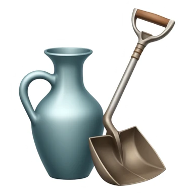 An icon featuring a simple shovel and an ancient artifact, like a broken vase, with clean lines and minimal detail. The design evokes the essence of archaeology, focusing on discovery and history. Transparent background highlights the elegance and simplicity of the science. sticker