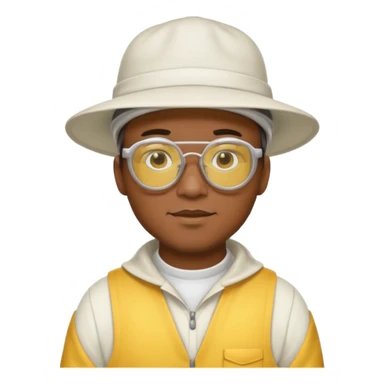 black male bee keeper with white hat and yellow glasses, white outfit,  sticker