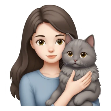 pale brunette girl petting her gray cat sticker
