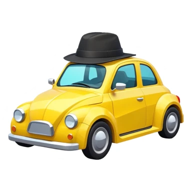 Low poly yellow car with a black hat sticker