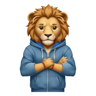 determined anthropomorphised lion in a hoodie and jeans with arms folded, energetic pose sticker