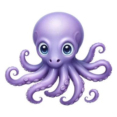 Cinematic Noble Baby Octopus Portrait Emoji, Poised and graceful, with a soft, rounded, slightly translucent body in a dreamy light blue-purple hue, large, glistening eyes full of quiet intelligence and mystery, delicate, flowing tentacles curling gently, Simplified yet sophisticated features, highly detailed, glowing with a soft, ethereal oceanic radiance, high shine, elegant and serene, stylized with an air of deep-sea wonder, focused and tranquil, soft glowing outline, capturing the essence of an otherworldly, intelligent little cephalopod, floating effortlessly in the gentle ocean currents! sticker
