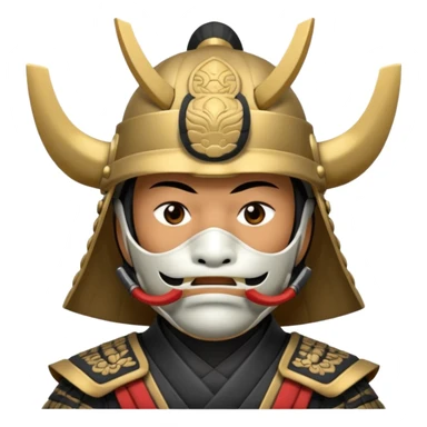 Samurai with helmet and a detailed mask covering their mouth sticker