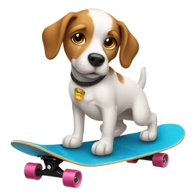 Dog riding a skate board with a baseball hat on sticker