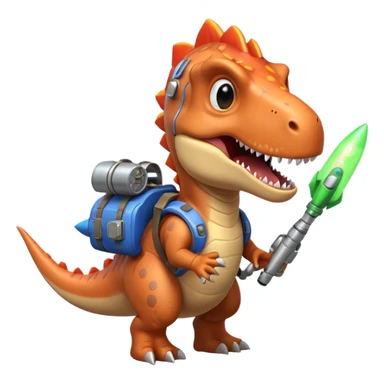 rocket-propelled dinosaur portrait, head and shoulders only, cute T-rex face, rocket pack visible behind shoulders, glowing thrusters, 3D cartoon, mobile game icon style, clean background, no text, no watermark sticker