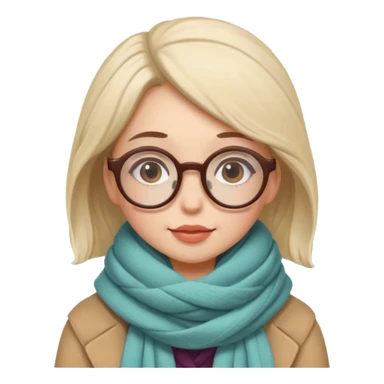 A shy woman with big round glasses and thick scarf, blushing from the cold. sticker