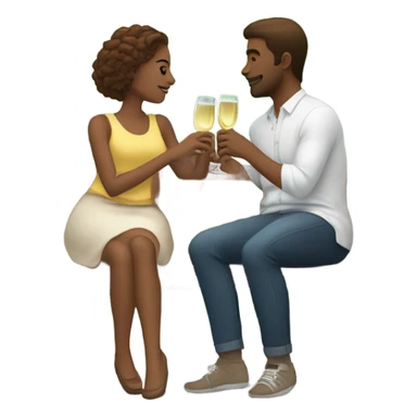 couple of white people, brown hair, sitting closely on a park bench, enjoying a romantic moment. One person is holding a croissant, and the other is holding a glass of Prosecco.  sticker