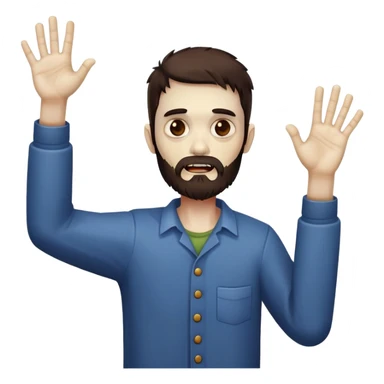 zombie with hands raised in celebration, dark brown hair and short full beard sticker