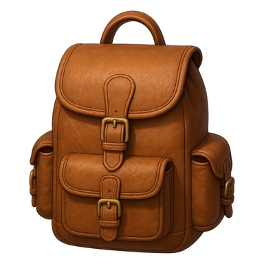 Draw a Pixar-style leather backpack. The backpack should be visible from the front and top. sticker
